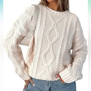 Cozy Cream Knit Textured Design Short Sweater